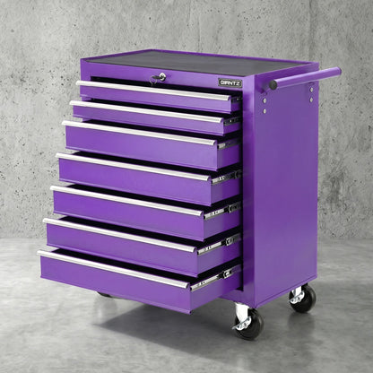 Giantz 7-Drawer Tool Chest Trolley Cabinet Toolbox Heavy Duty Garage Storage Organiser Purple TB-7DR-RL-PUR