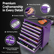 Giantz 7-Drawer Tool Chest Trolley Cabinet Toolbox Heavy Duty Garage Storage Organiser Purple TB-7DR-RL-PUR