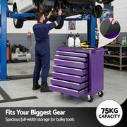 Giantz 7-Drawer Tool Chest Trolley Cabinet Toolbox Heavy Duty Garage Storage Organiser Purple TB-7DR-RL-PUR