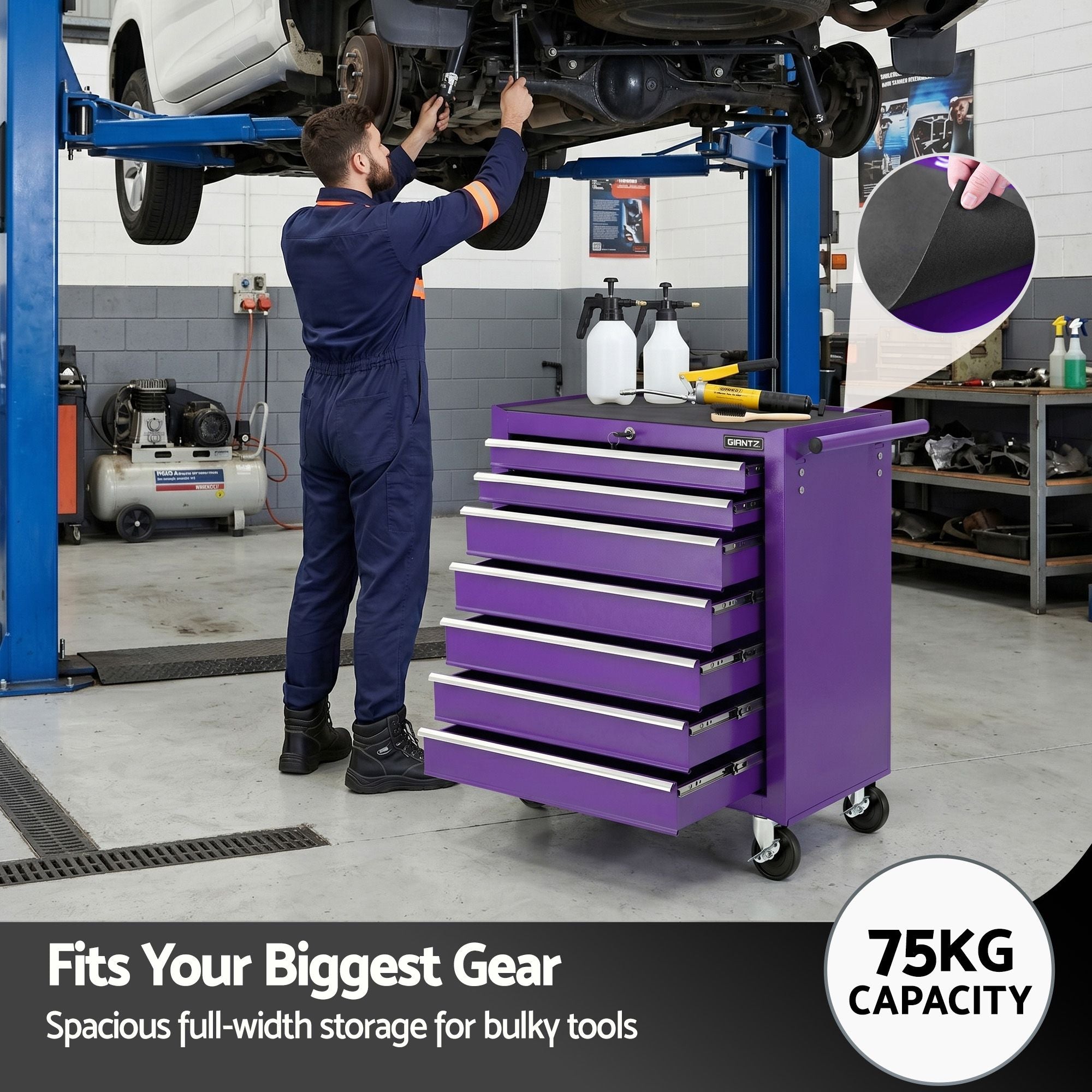 Giantz 7-Drawer Tool Chest Trolley Cabinet Toolbox Heavy Duty Garage Storage Organiser Purple TB-7DR-RL-PUR