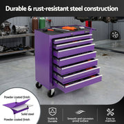 Giantz 7-Drawer Tool Chest Trolley Cabinet Toolbox Heavy Duty Garage Storage Organiser Purple TB-7DR-RL-PUR