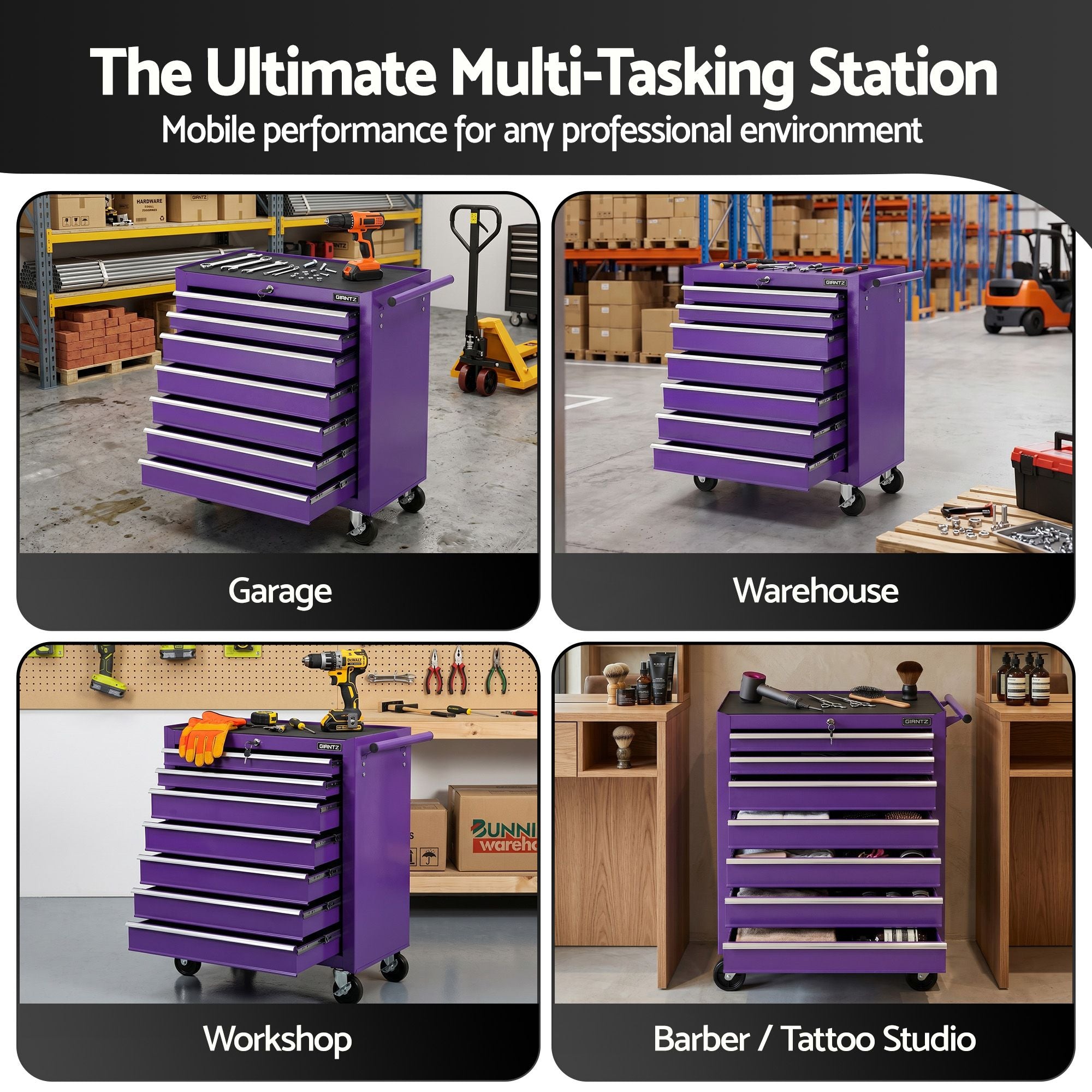 Giantz 7-Drawer Tool Chest Trolley Cabinet Toolbox Heavy Duty Garage Storage Organiser Purple TB-7DR-RL-PUR
