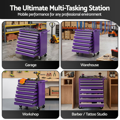 Giantz 7-Drawer Tool Chest Trolley Cabinet Toolbox Heavy Duty Garage Storage Organiser Purple TB-7DR-RL-PUR