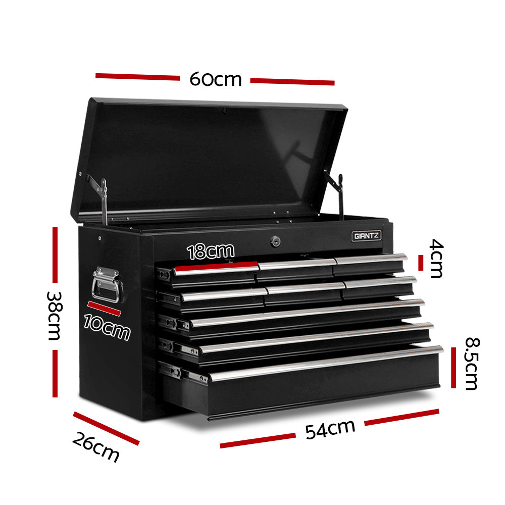Giantz 9 Drawer Tool Box Cabinet Chest Toolbox Storage Garage Organiser Black TB-9DR-CHEST-BK
