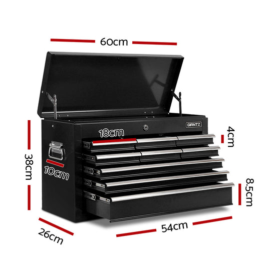 Giantz 9 Drawer Tool Box Cabinet Chest Toolbox Storage Garage Organiser Black TB-9DR-CHEST-BK