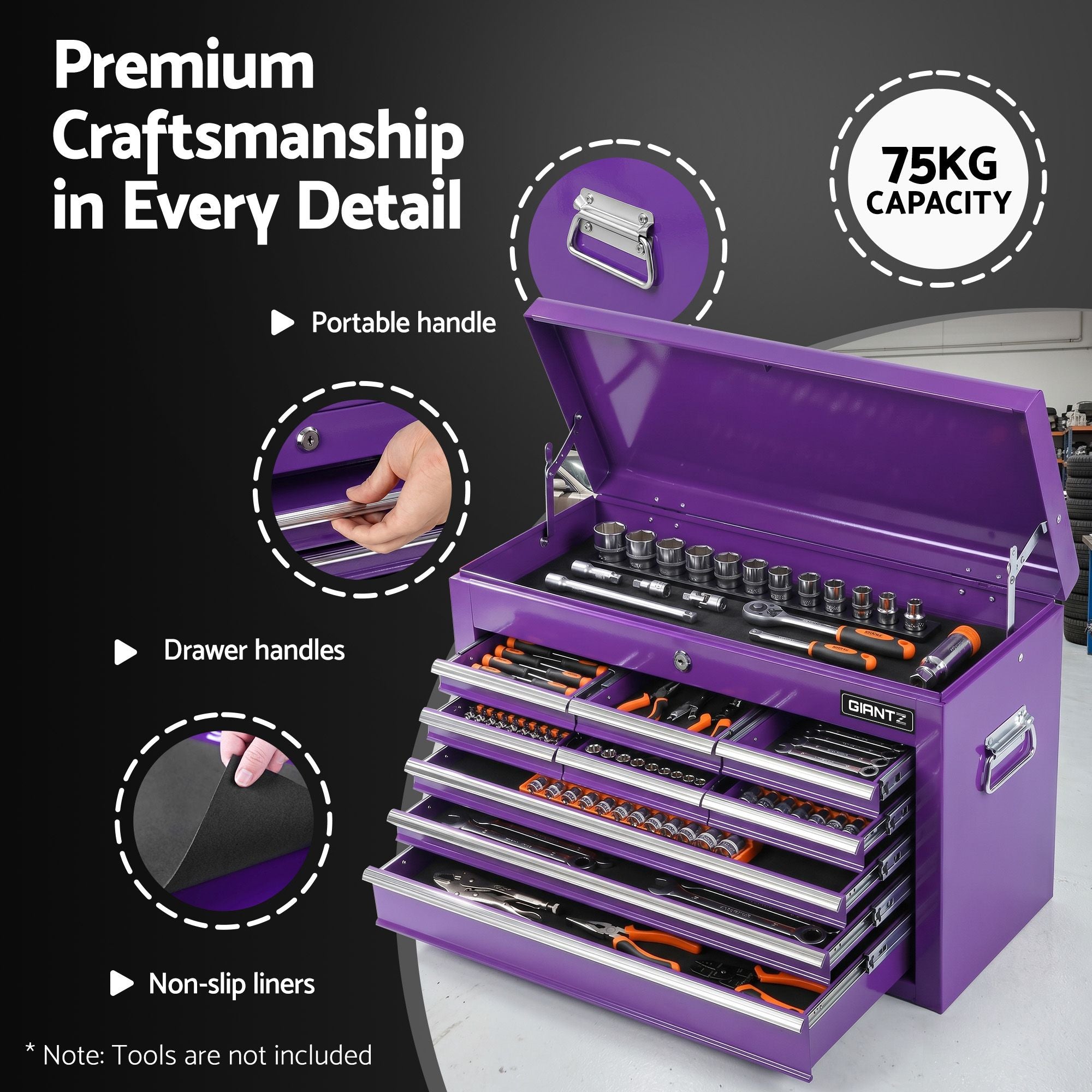 Giantz 9-Drawer Tool Cabinet Chest Toolbox Heavy Duty Garage Storage Organiser Purple TB-9DR-CHEST-PUR