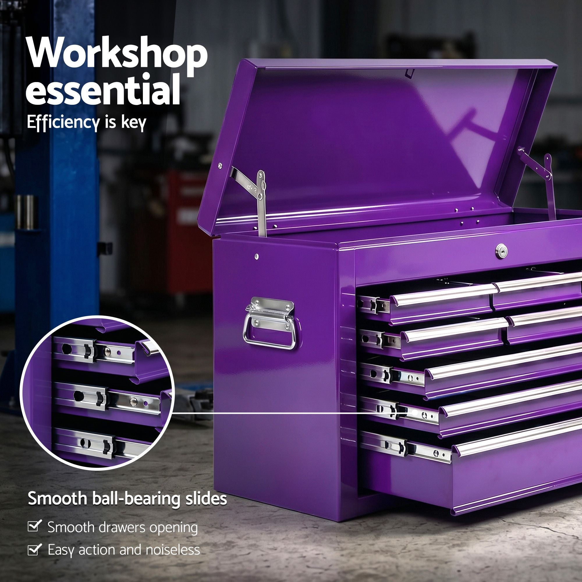 Giantz 9-Drawer Tool Cabinet Chest Toolbox Heavy Duty Garage Storage Organiser Purple TB-9DR-CHEST-PUR
