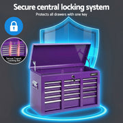 Giantz 9-Drawer Tool Cabinet Chest Toolbox Heavy Duty Garage Storage Organiser Purple TB-9DR-CHEST-PUR