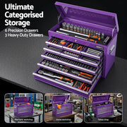 Giantz 9-Drawer Tool Cabinet Chest Toolbox Heavy Duty Garage Storage Organiser Purple TB-9DR-CHEST-PUR