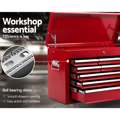 Giantz 9 Drawer Tool Box Cabinet Chest Toolbox Storage Garage Organiser Red TB-9DR-CHEST-RED