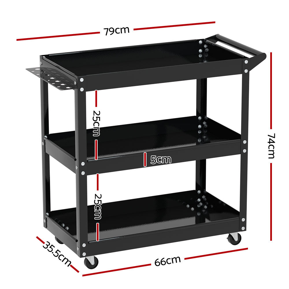 Giantz 3-Tier Tool Cart Trolley Workshop Garage Storage Organizer Black TB-CART-3L-BK