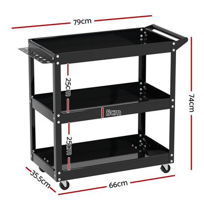 Giantz 3-Tier Tool Cart Trolley Workshop Garage Storage Organizer Black TB-CART-3L-BK