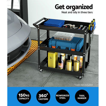Giantz 3-Tier Tool Cart Trolley Workshop Garage Storage Organizer Black TB-CART-3L-BK