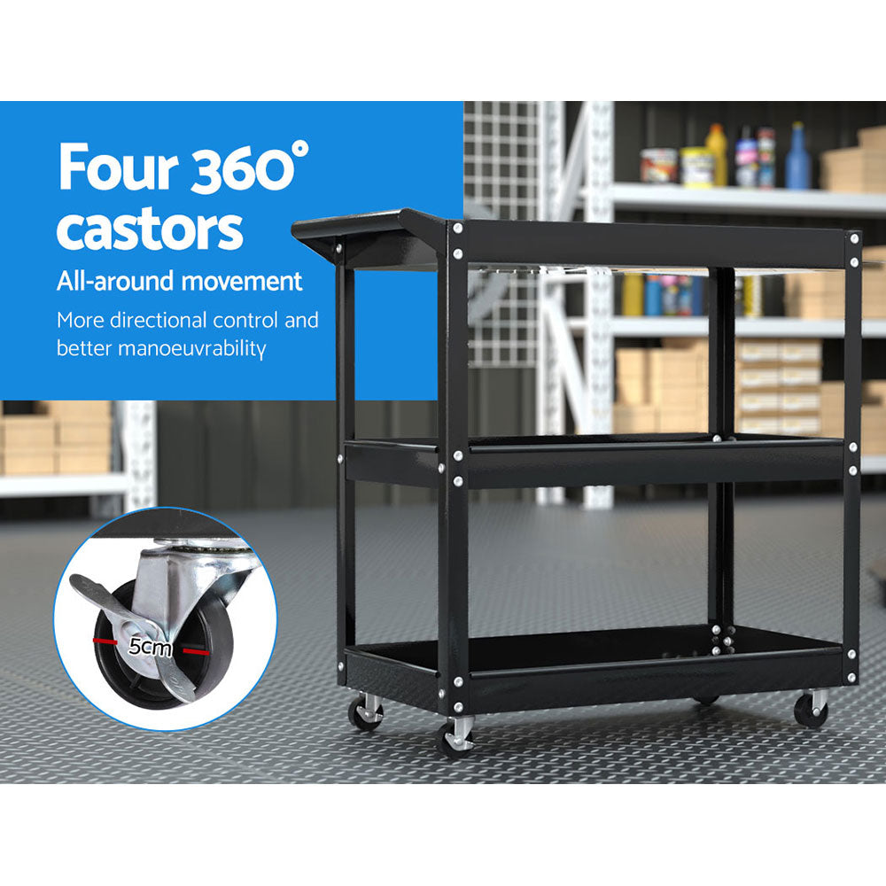 Giantz 3-Tier Tool Cart Trolley Workshop Garage Storage Organizer Black TB-CART-3L-BK