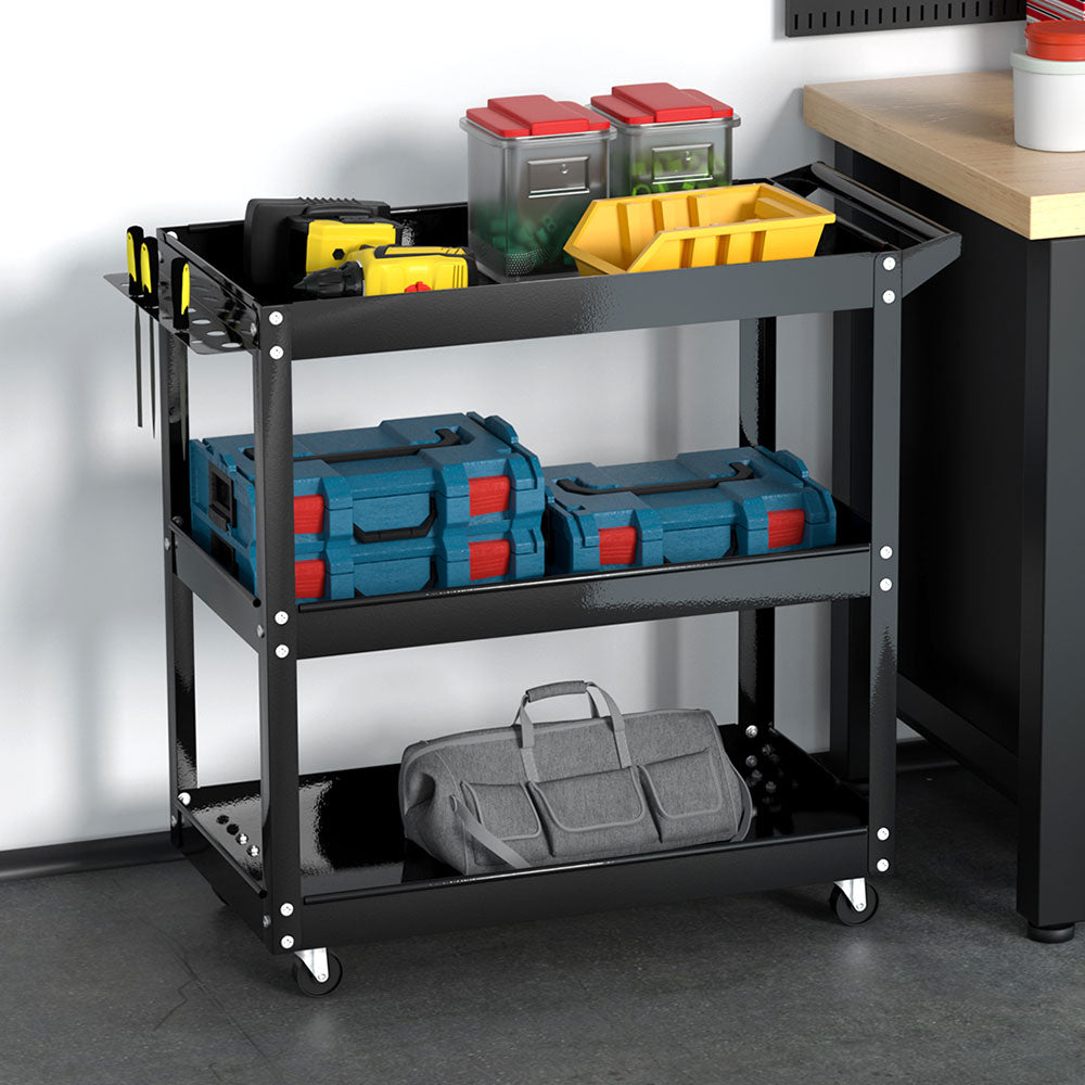 Giantz 3-Tier Tool Cart Trolley Workshop Garage Storage Organizer Black TB-CART-3L-BK