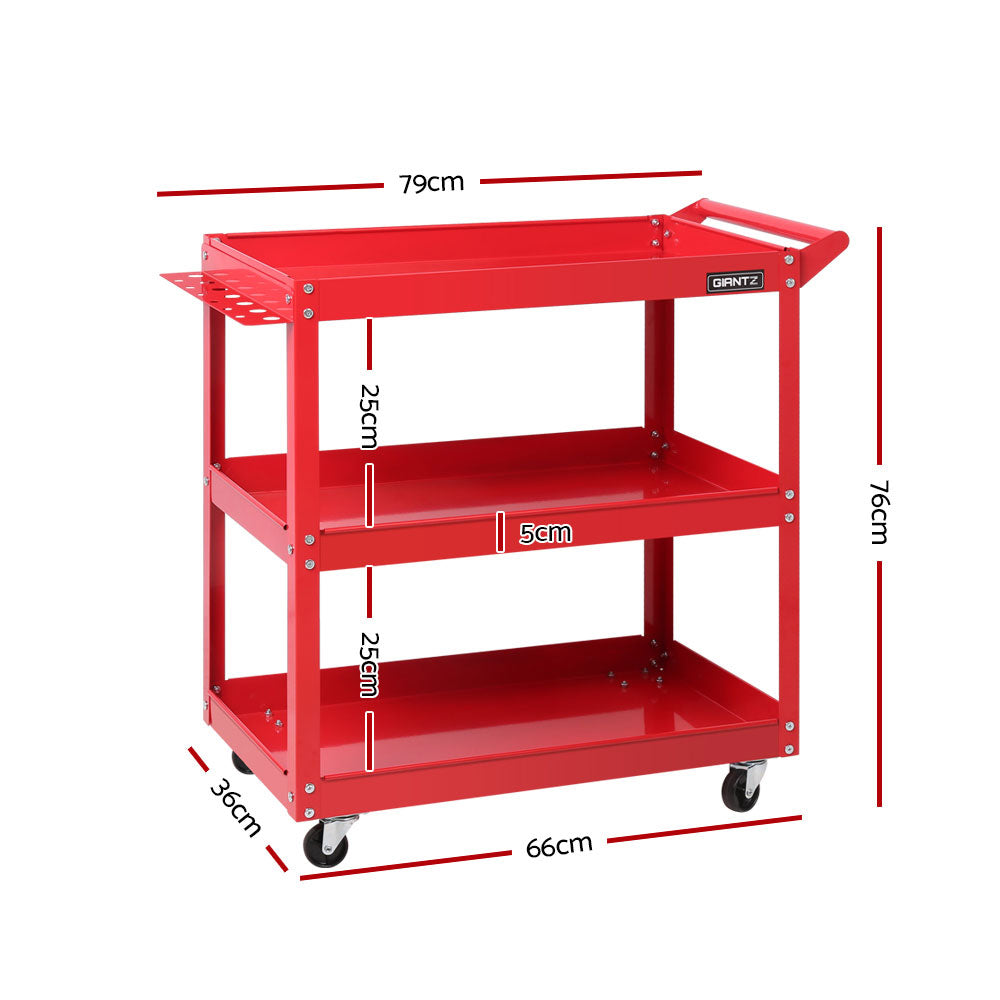 Giantz 3-Tier Tool Cart Trolley Workshop Garage Storage Organizer Red TB-CART-3L-RD