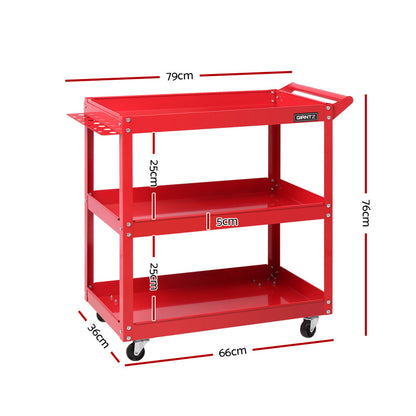 Giantz 3-Tier Tool Cart Trolley Workshop Garage Storage Organizer Red TB-CART-3L-RD