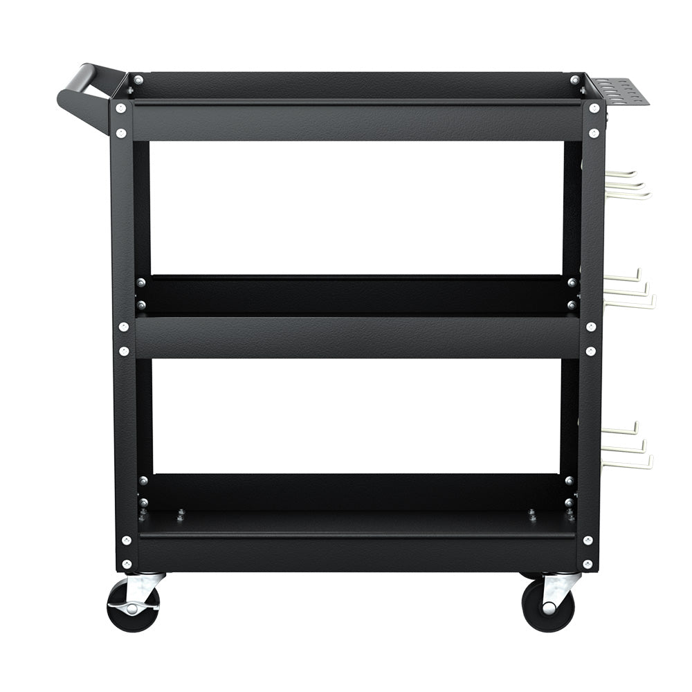 Giantz 3-Tier Tool Cart Storage Trolley Workshop Garage Pegboard Hooks Black TB-CART-3T-N-BK