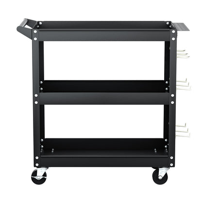 Giantz 3-Tier Tool Cart Storage Trolley Workshop Garage Pegboard Hooks Black TB-CART-3T-N-BK