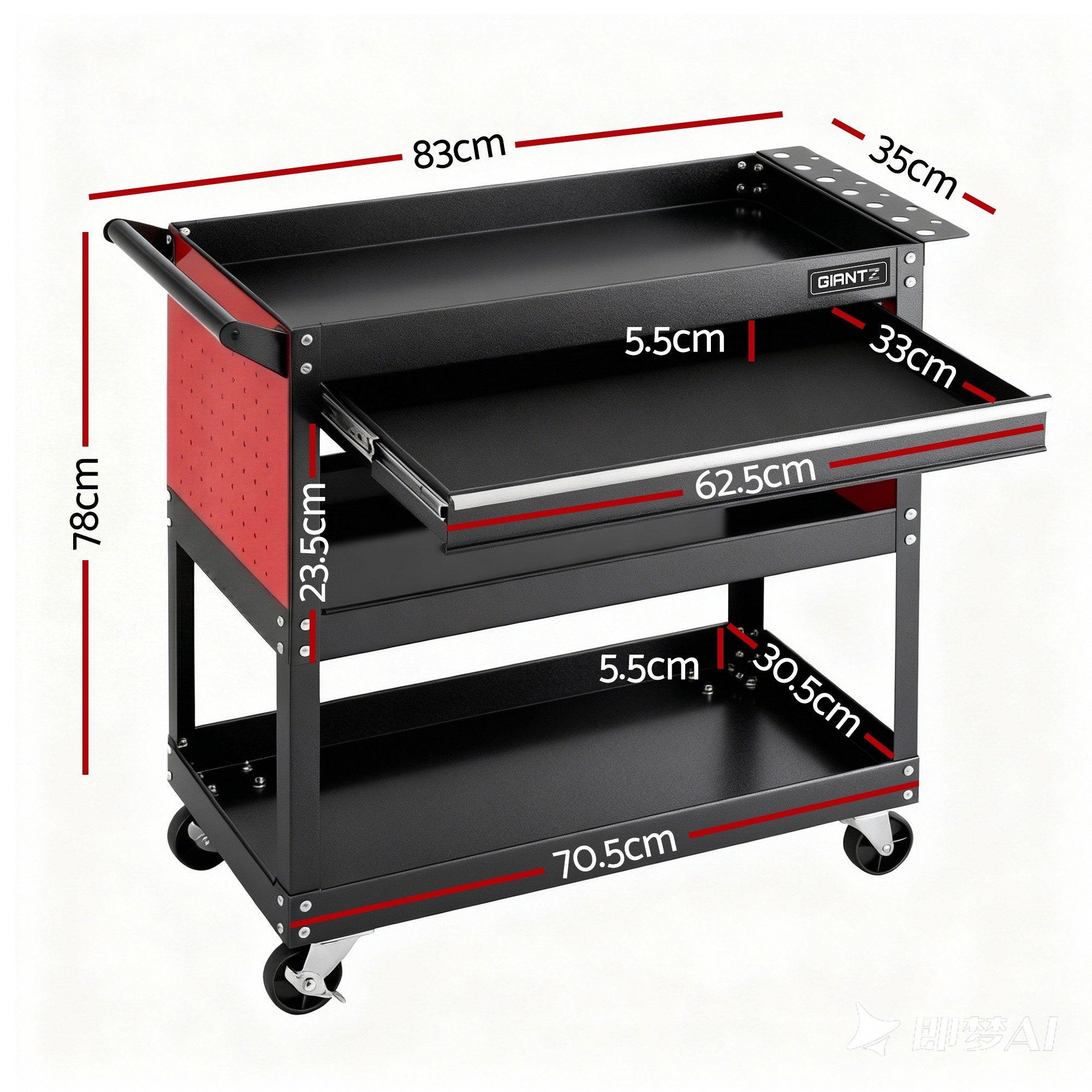 Giantz Tool Trolley Cart Rolling Cabinet with Drawer Workshop Garage Storage TB-CART-DW-BK