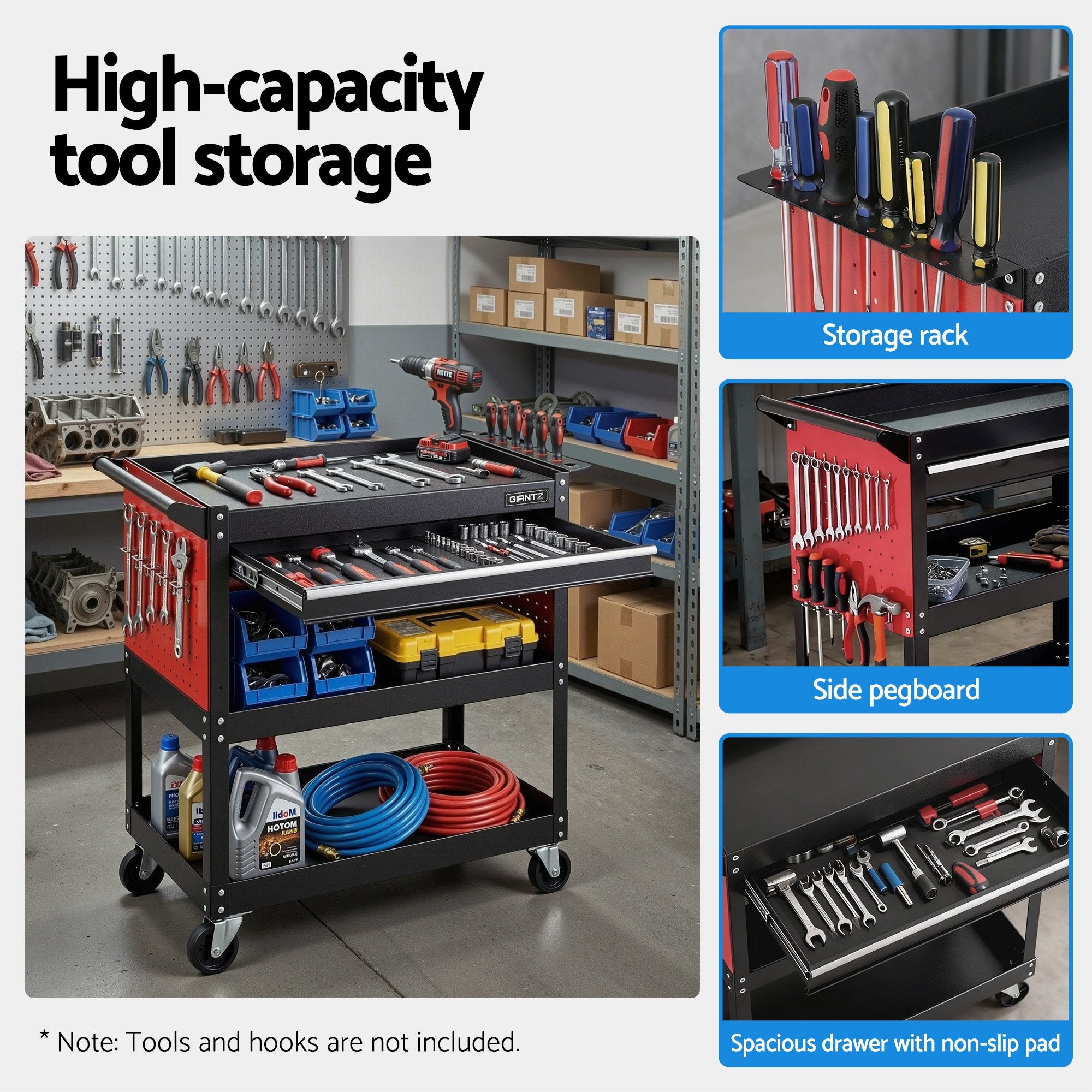 Giantz Tool Trolley Cart Rolling Cabinet with Drawer Workshop Garage Storage TB-CART-DW-BK