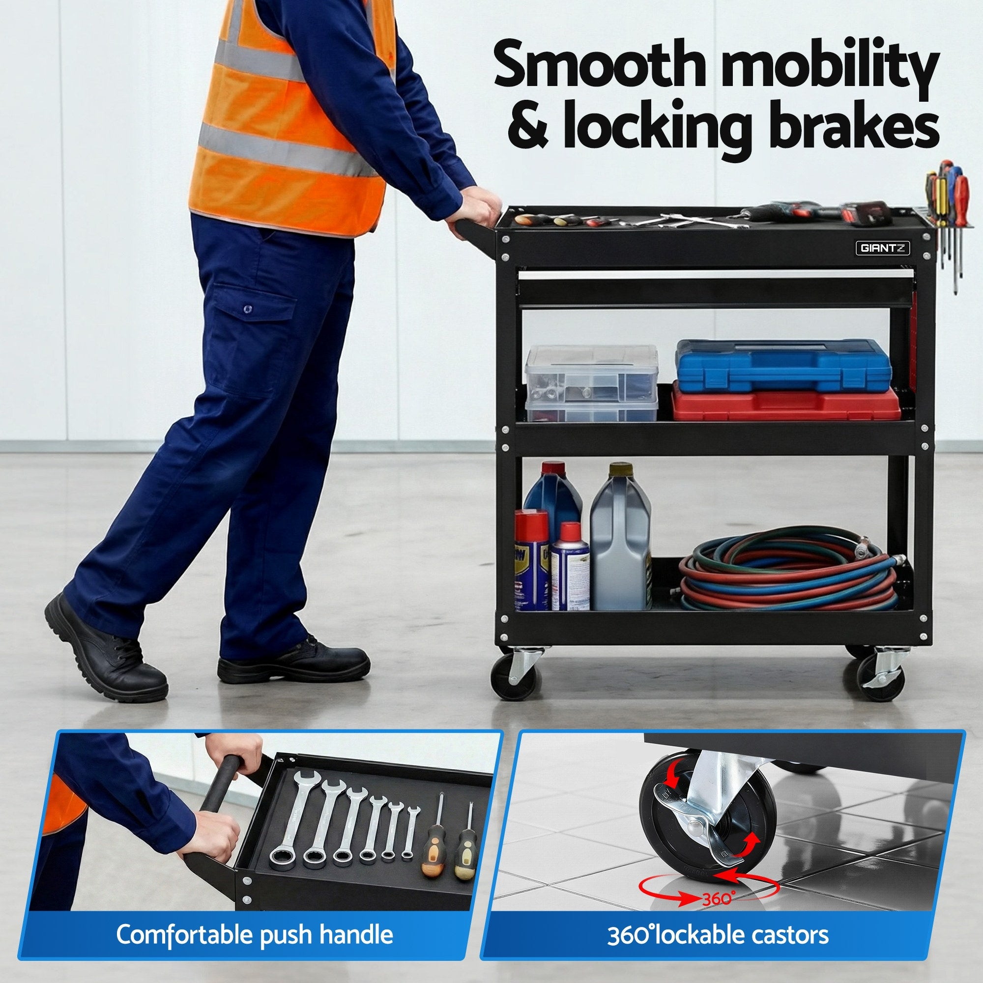 Giantz Tool Trolley Cart Rolling Cabinet with Drawer Workshop Garage Storage TB-CART-DW-BK