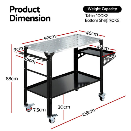 Giantz Welding Table Cart with Tool Storage 130KG Capacity Mobile Workstation TB-WT-1057-BK