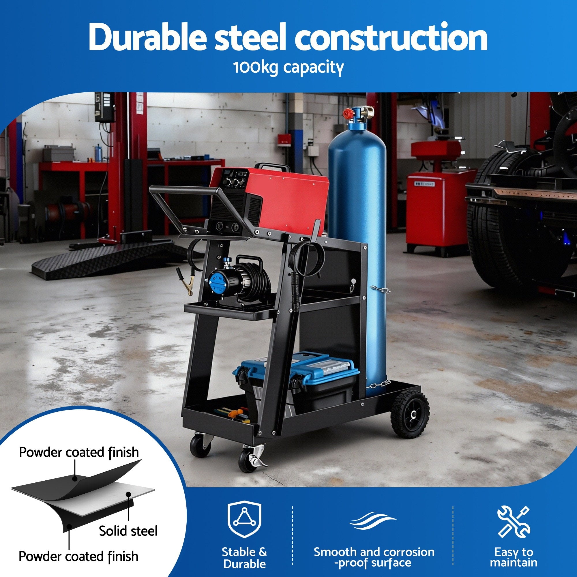 Giantz Welding Trolley Cart Welder MIG TIG ARC MMA Welder Plasma Cutter Storage TB-WT-NDWR-BK