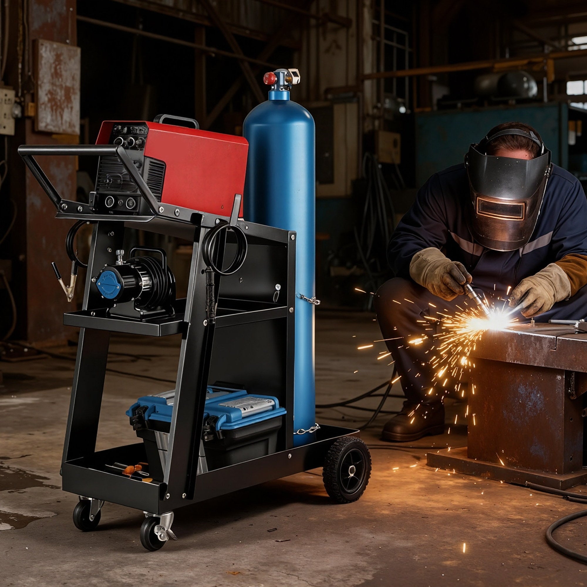 Giantz Welding Trolley Cart Welder MIG TIG ARC MMA Welder Plasma Cutter Storage TB-WT-NDWR-BK