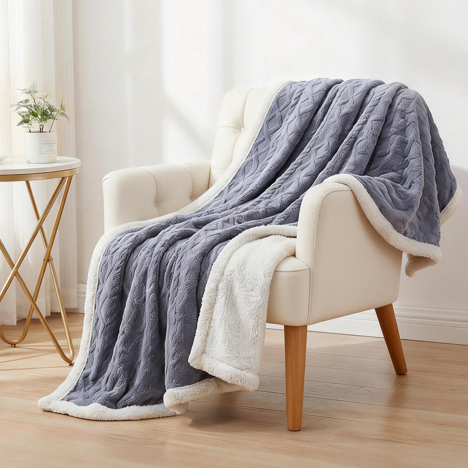 Giselle 152x203cm Throw Blanket Double-Sided Fleece Lightweight For Sofa Couch Bed Queen TBLANKET-DUAL-203-BU