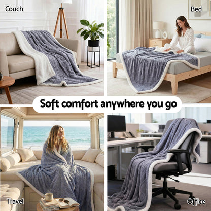 Giselle 152x203cm Throw Blanket Double-Sided Fleece Lightweight For Sofa Couch Bed Queen TBLANKET-DUAL-203-BU