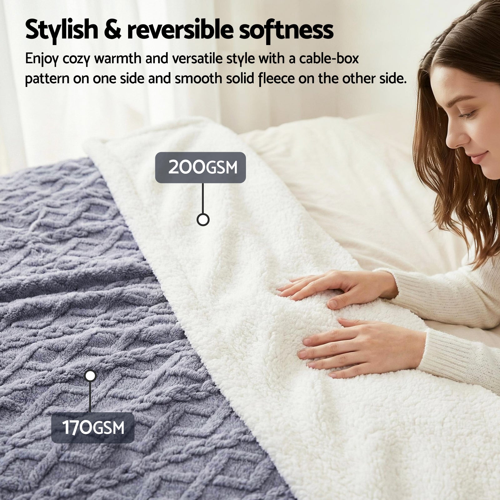 Giselle 152x203cm Throw Blanket Double-Sided Fleece Lightweight For Sofa Couch Bed Queen TBLANKET-DUAL-203-BU