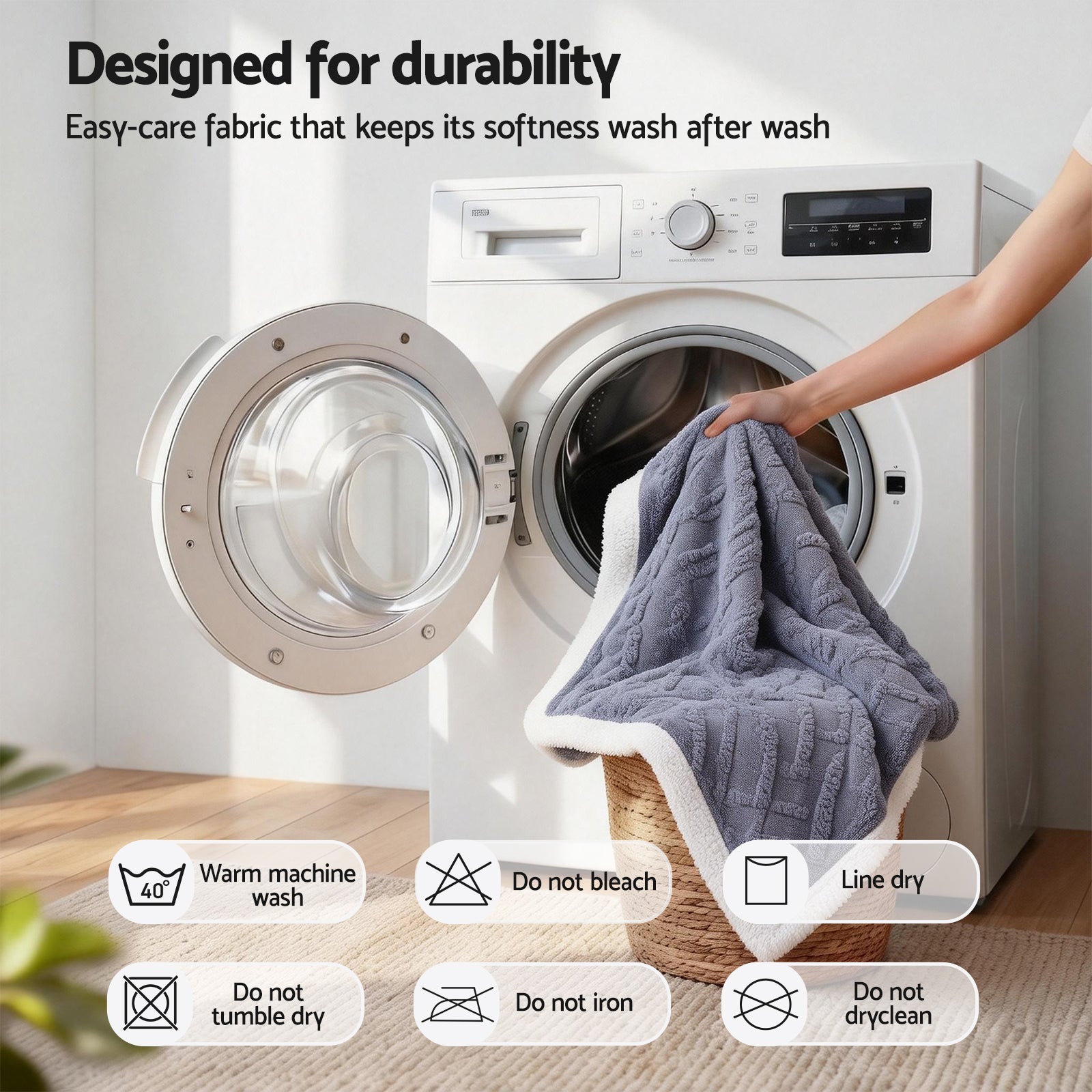 Giselle 152x203cm Throw Blanket Double-Sided Fleece Lightweight For Sofa Couch Bed Queen TBLANKET-DUAL-203-BU