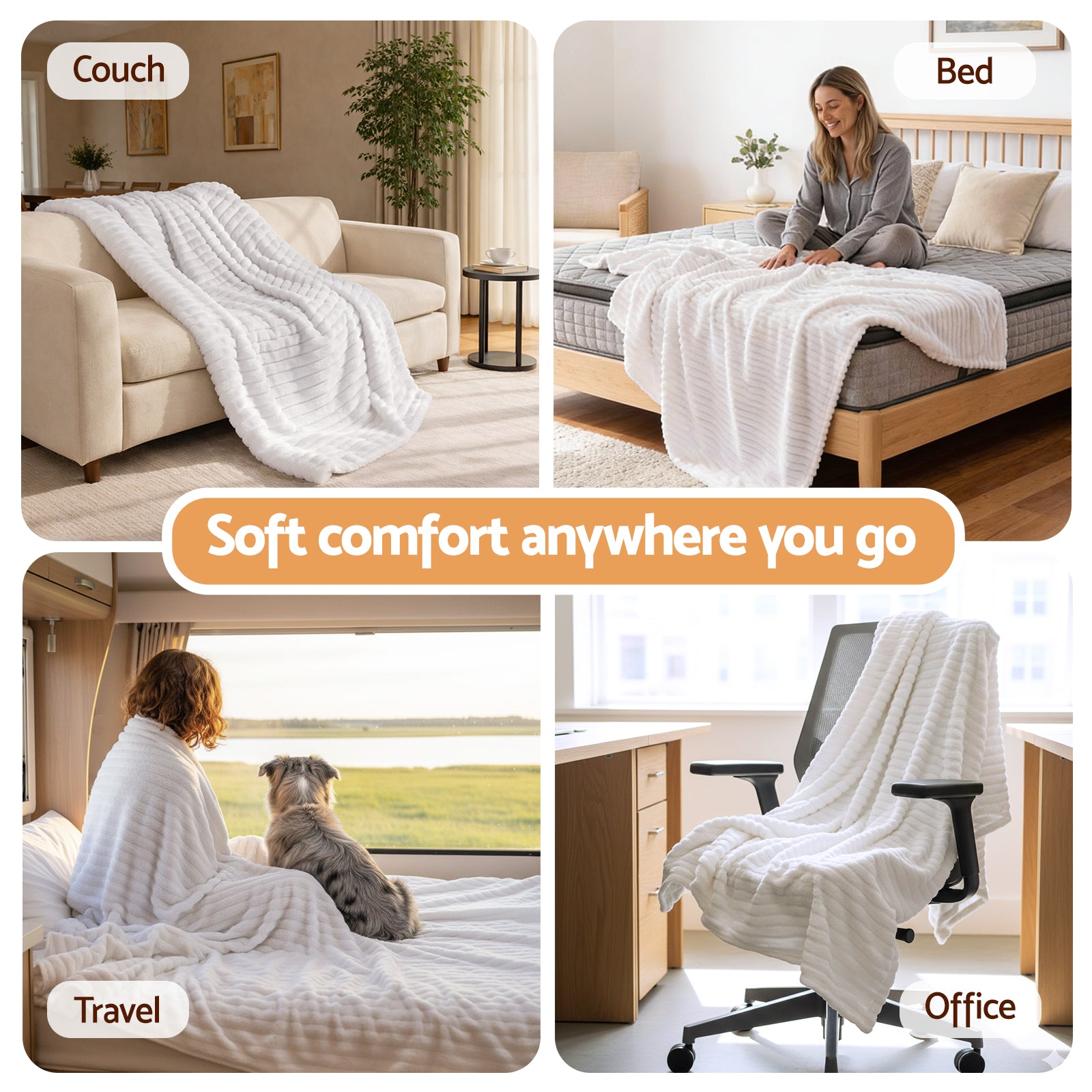 Giselle 127x152cm Throw Blanket Fleece Soft Lightweight Cozy Sofa Couch Bed Throw TBLANKET-SFF-152-WH