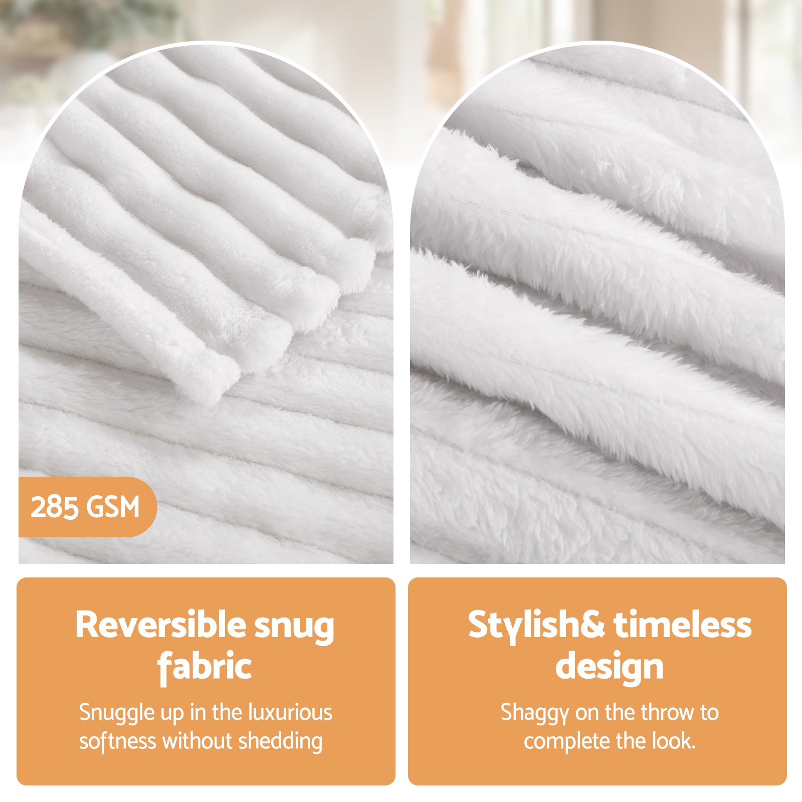 Giselle 127x152cm Throw Blanket Fleece Soft Lightweight Cozy Sofa Couch Bed Throw TBLANKET-SFF-152-WH