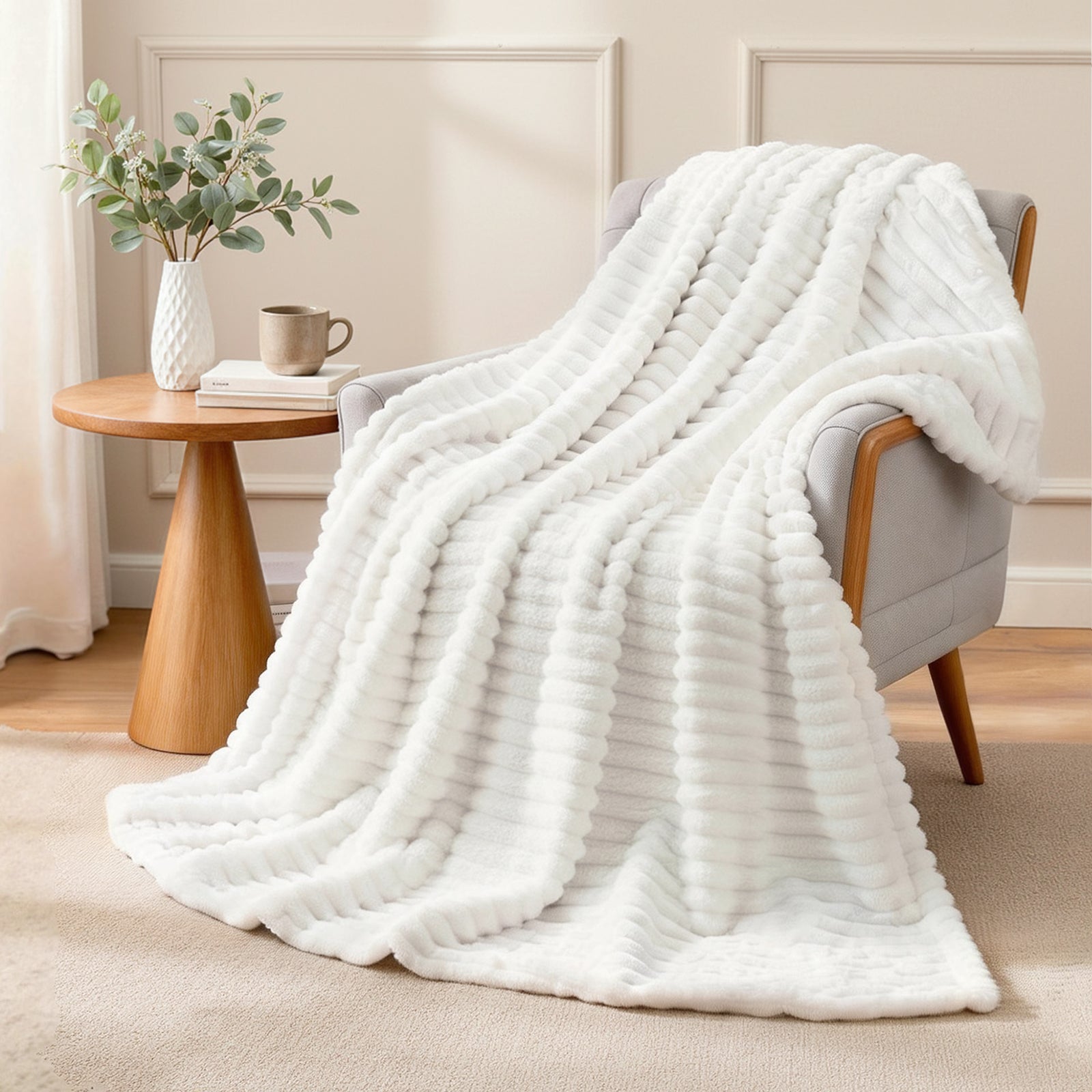 Giselle 203x230cm Throw Blanket Fleece Soft Lightweight Cozy Sofa Couch Bed Throw TBLANKET-SFF-230-WH