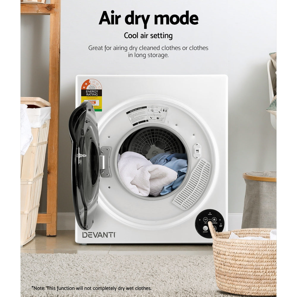 Devanti Tumble Dryer 5kg Fully Auto Black TD-B-5KG-WH