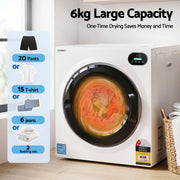 Devanti 6kg Tumble Dryer, Intelligent Touch Screen Clothes Dryer with 4 Drying Modes Stainless Steel Drum, TD-D-6KG-WH