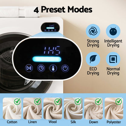 Devanti 6kg Tumble Dryer, Intelligent Touch Screen Clothes Dryer with 4 Drying Modes Stainless Steel Drum, TD-D-6KG-WH