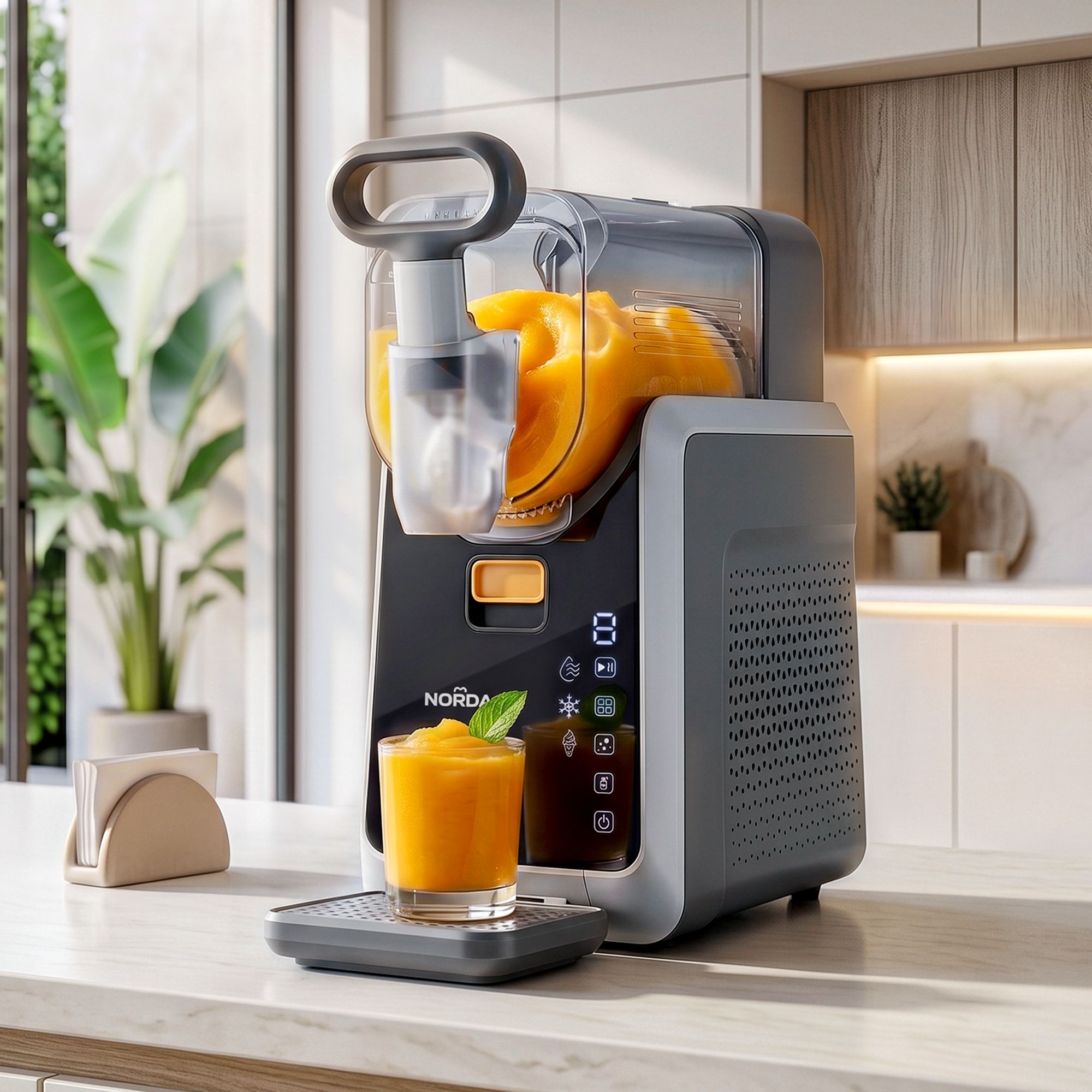 NORDA 2L Slushie Machine Frozen Drink Maker Slushy Ice Cream Maker No Ice Compressor Touchscreen for Home BBQ TD-SLS-01C-2P6-GY