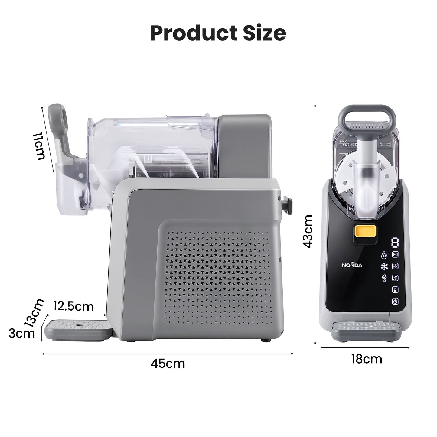 NORDA 2L Slushie Machine Frozen Drink Maker Slushy Ice Cream Maker No Ice Compressor Touchscreen for Home BBQ TD-SLS-01C-2P6-GY