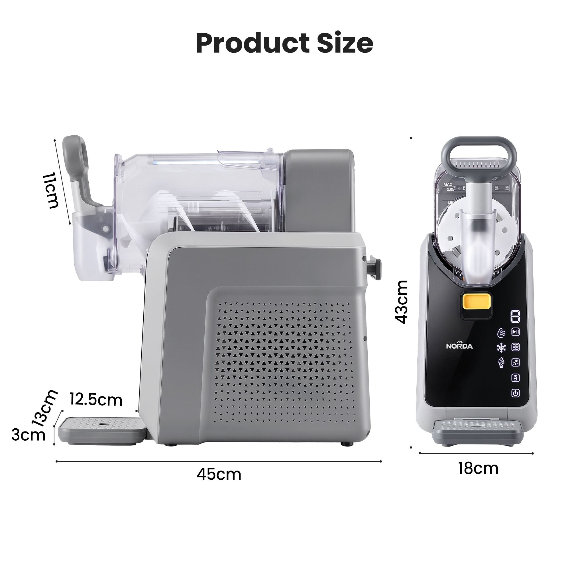 NORDA 2L Slushie Machine Frozen Drink Maker Slushy Ice Cream Maker No Ice Compressor Touchscreen for Home BBQ TD-SLS-01C-2P6-GY