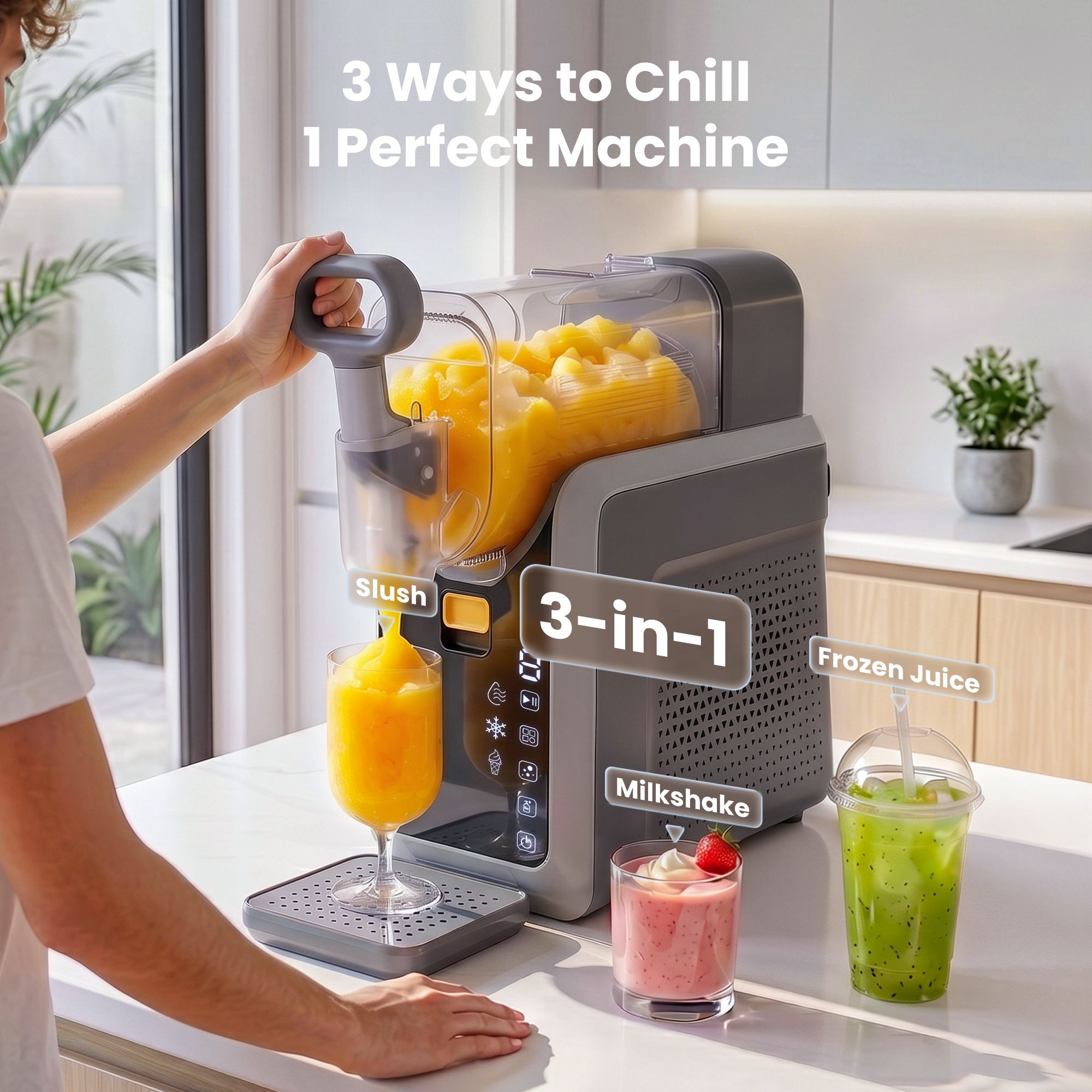 NORDA 2L Slushie Machine Frozen Drink Maker Slushy Ice Cream Maker No Ice Compressor Touchscreen for Home BBQ TD-SLS-01C-2P6-GY