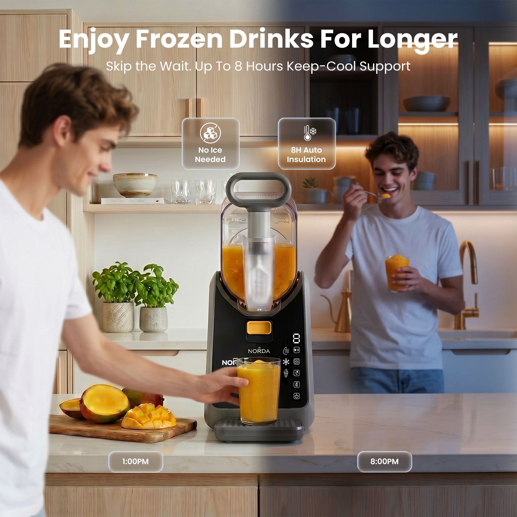 NORDA 2L Slushie Machine Frozen Drink Maker Slushy Ice Cream Maker No Ice Compressor Touchscreen for Home BBQ TD-SLS-01C-2P6-GY
