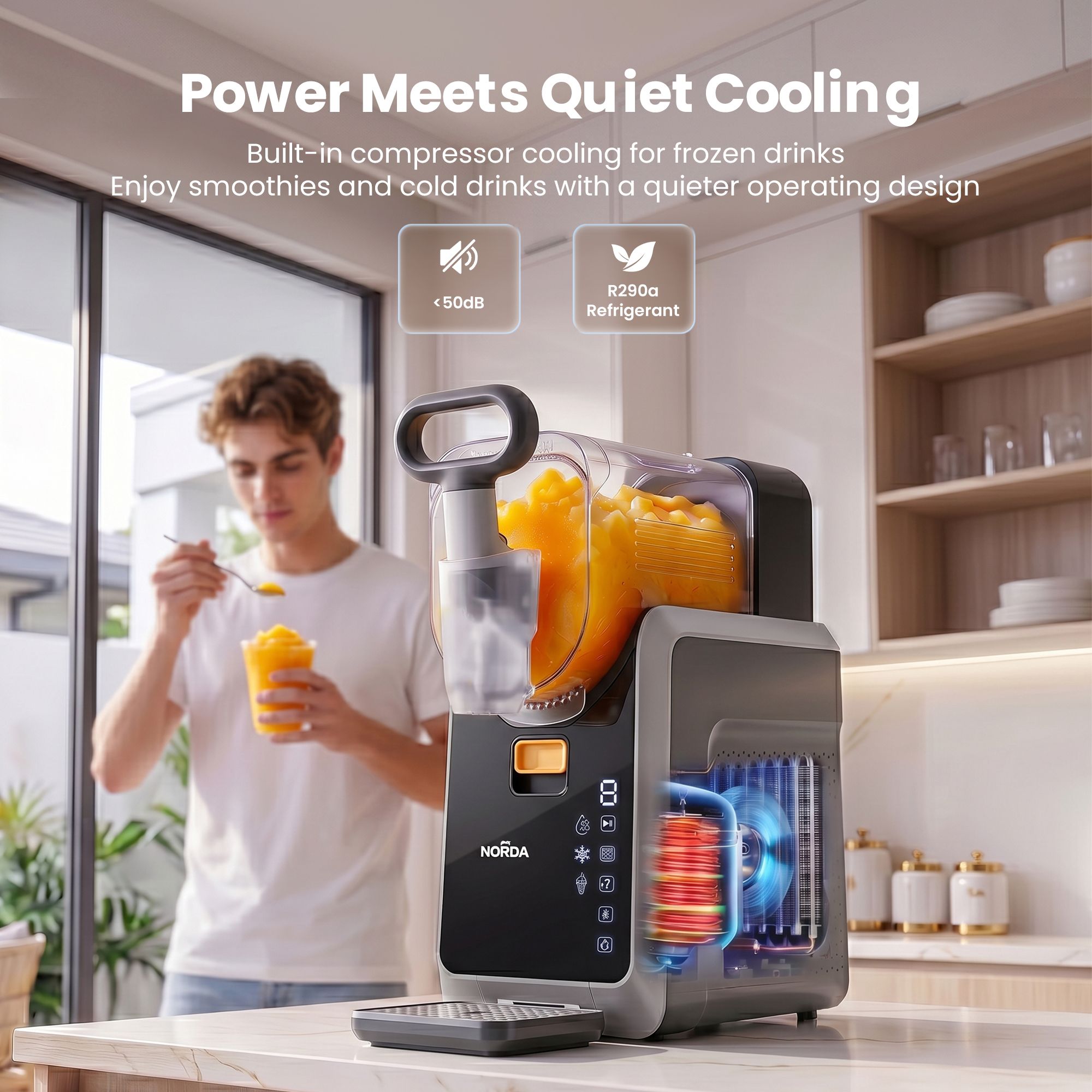 NORDA 2L Slushie Machine Frozen Drink Maker Slushy Ice Cream Maker No Ice Compressor Touchscreen for Home BBQ TD-SLS-01C-2P6-GY