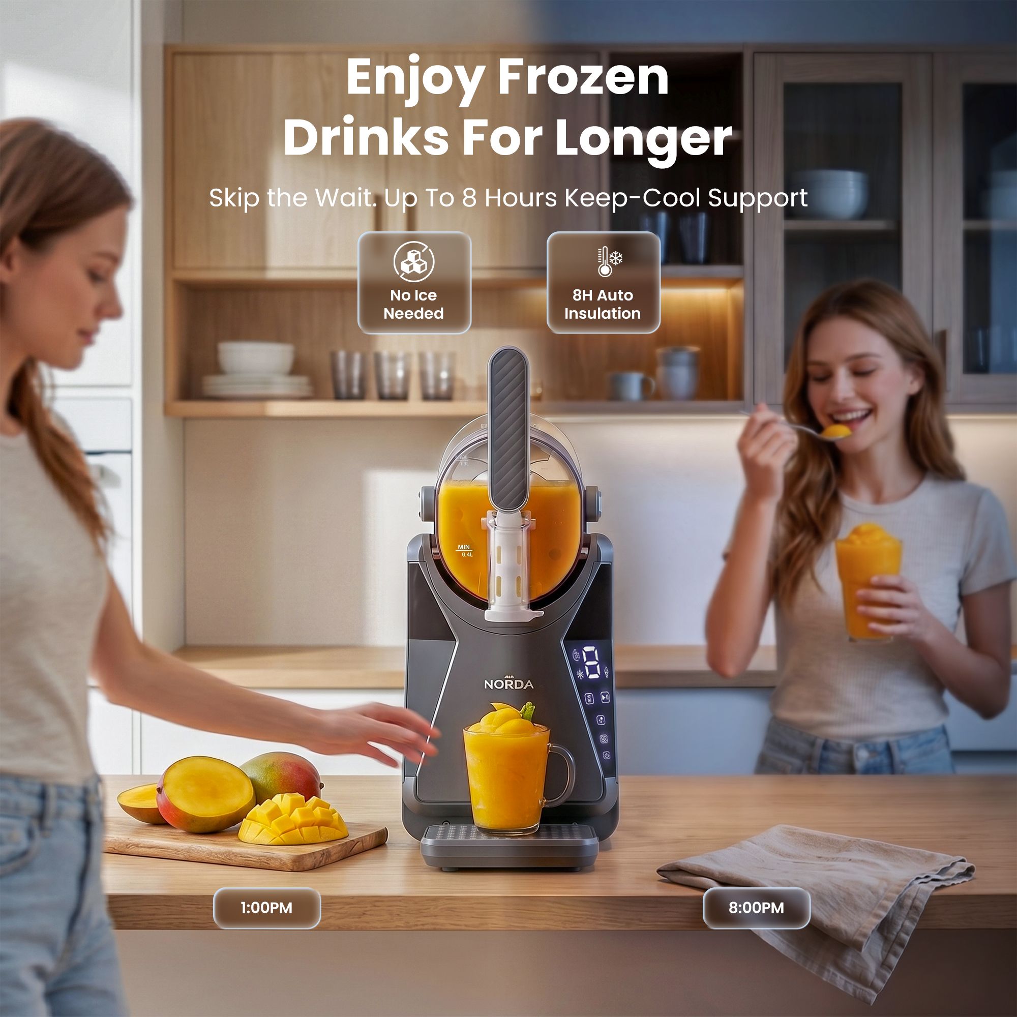 NORDA 1.3L Slushie Machine Frozen Drink Maker Slushy Ice Cream Maker No Ice Compressor Touchscreen for Home TD-SLS-02C-1P6-GY