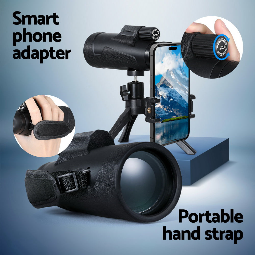 12X 50mm HD Zoom Optical Monocular Telescope Portable Camping Live Concert TELESCOPE-MON-BAK4-N-BK