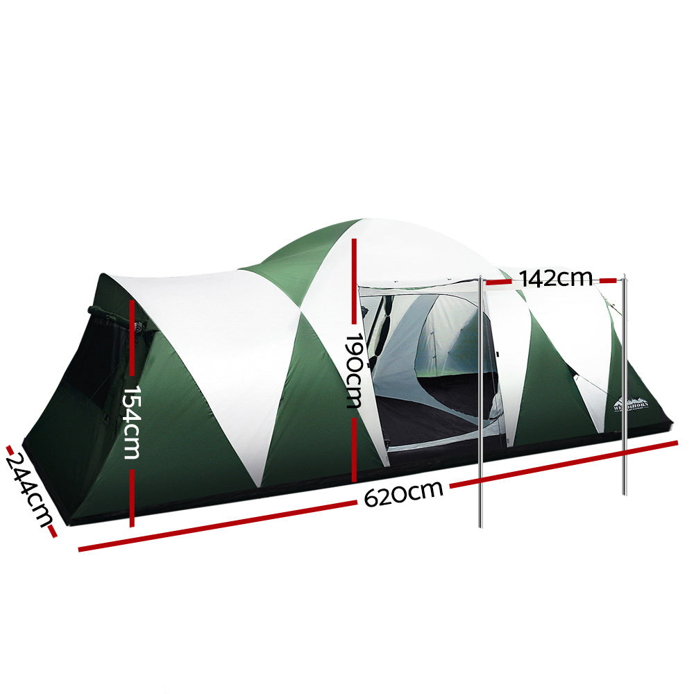 Weisshorn Family Camping Tent 12 Person Hiking Beach Tents (3 Rooms) Green TENT-C-DOME12-DX
