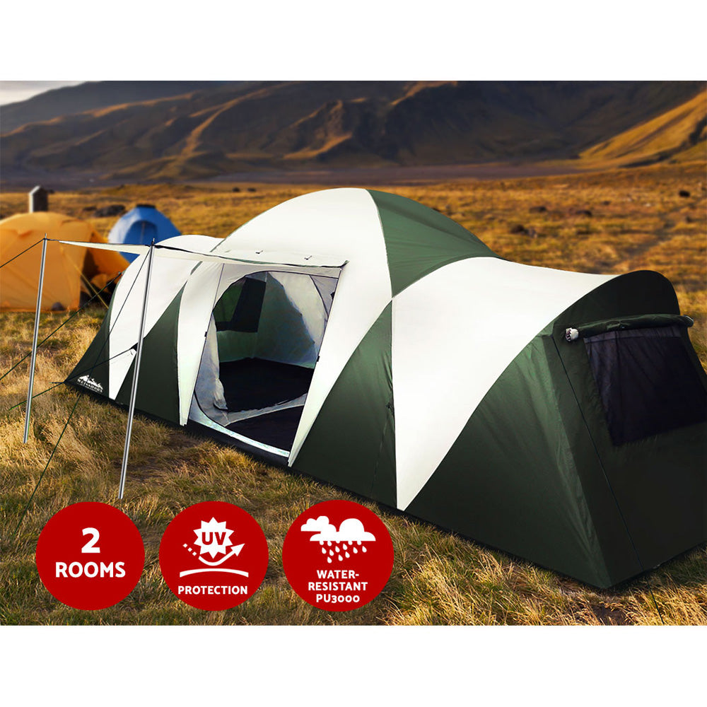 Weisshorn Family Camping Tent 12 Person Hiking Beach Tents (3 Rooms) Green TENT-C-DOME12-DX