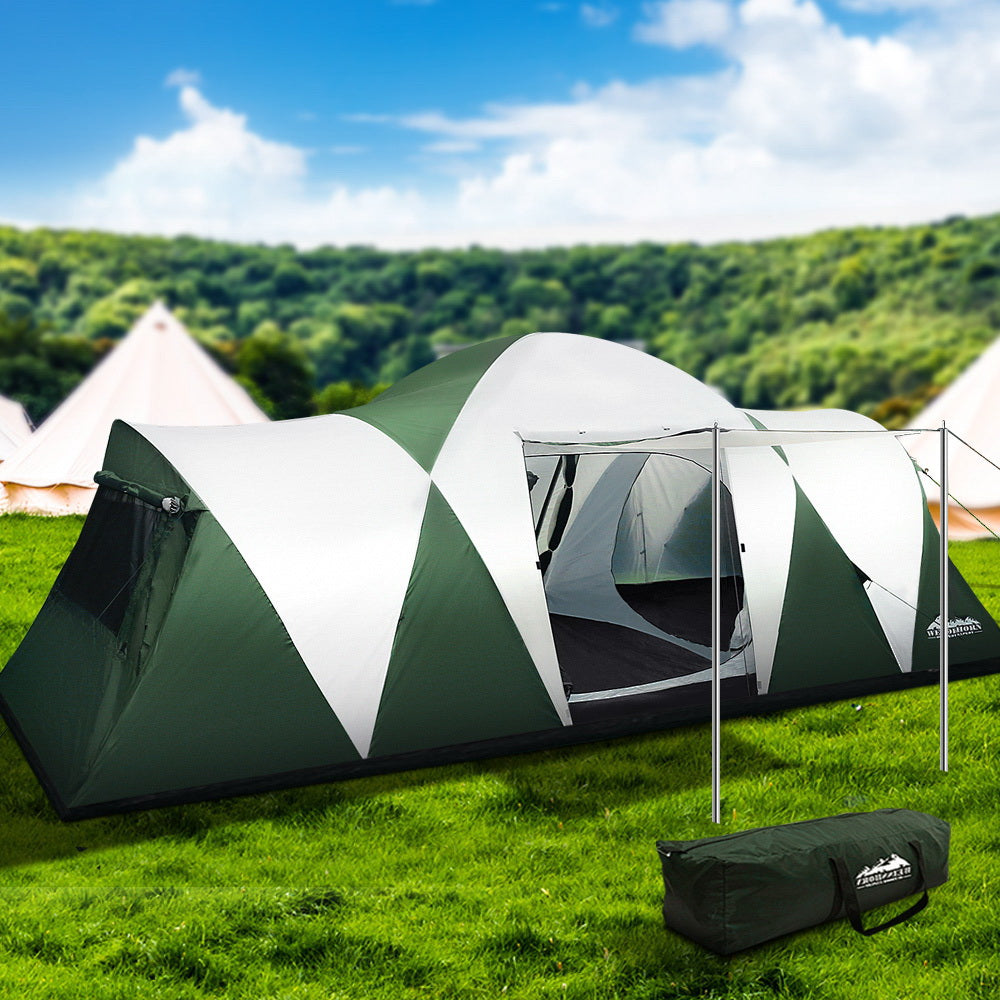 Weisshorn Family Camping Tent 12 Person Hiking Beach Tents (3 Rooms) Green TENT-C-DOME12-DX